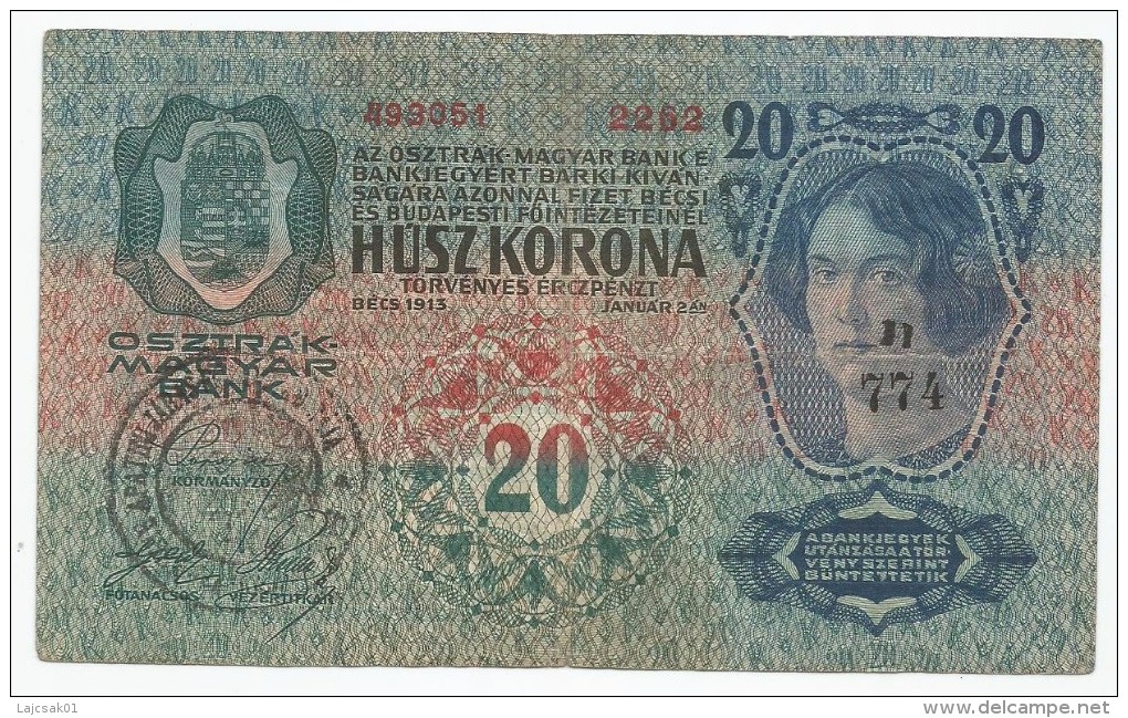 Yugoslavia Pick-2. Validated Austro-Hungarian Banknote 20 Korona 1913. Apatin Cancel (1918-19) - Joegoslavië