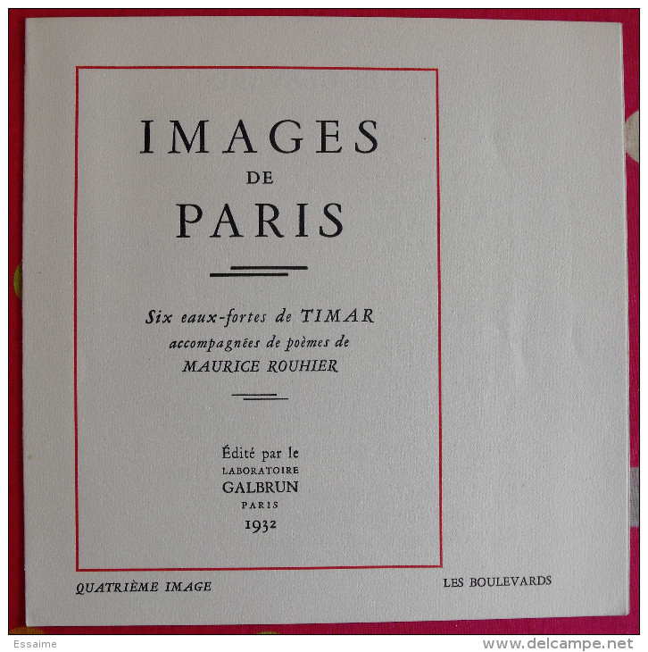 Images De Paris. Eau-forte De Timar + Poème De Maurice Rouhier (les Boulevards). 1932. Galbrun - Other & Unclassified