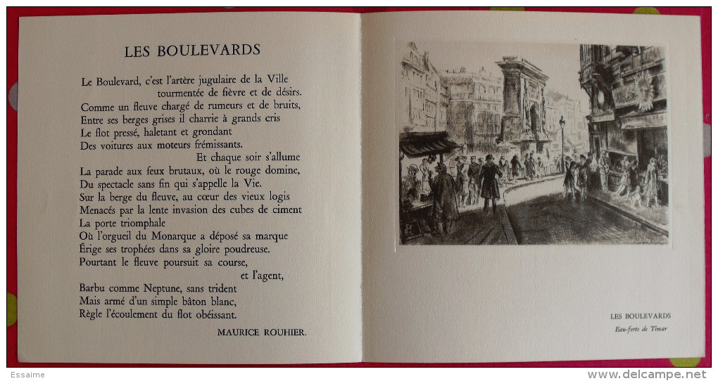 Images De Paris. Eau-forte De Timar + Poème De Maurice Rouhier (les Boulevards). 1932. Galbrun - Autres & Non Classés