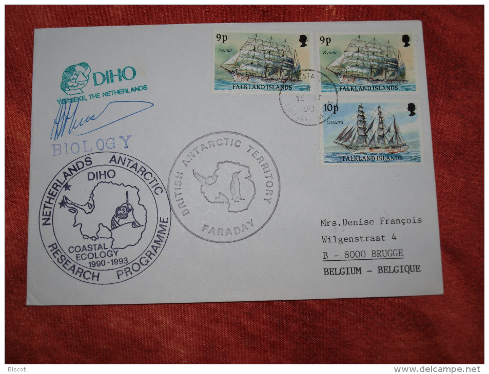 Falkland 1990 Cachets Base Faraday Et Mission Néérlandaise DIHO - Cartas & Documentos