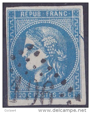 16115# N° 46 II Type III Report 2 BORDEAUX 20 Centimes BLEU Oblitéré Cote 25 Euros VOIR SCAN - 1870 Bordeaux Printing