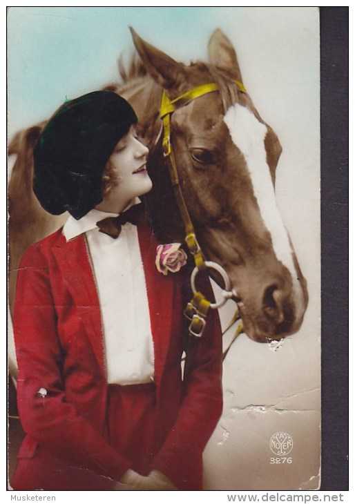 Belgium CPA Girl W. Horse Pferd Cheval NEERPELT 1923 VENLOO T-Cancel TAXE (2 Scans) - Briefe U. Dokumente