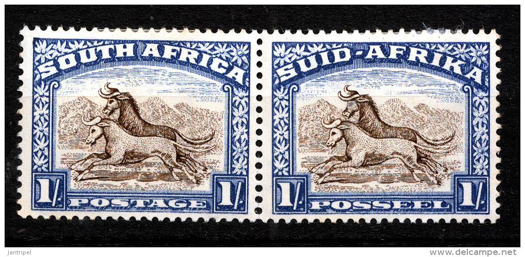 SOUTH AFRICA 1947   1/-    PAIR MH  DENTS At  BOTTOM REINFORCED - Unused Stamps