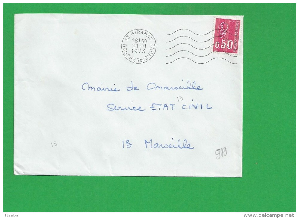 LETTRE BOUCHES DU RHONE MIRAMAS Secap Ondulée Tad à Gauche - 1961-....