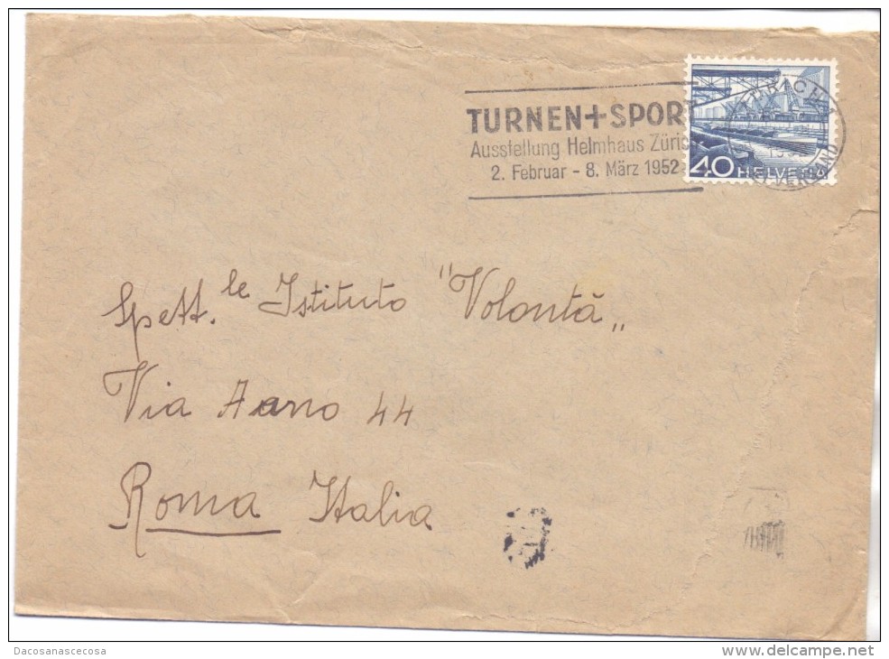 SS - SVIZZERA - TIMBRO PUBBLICITARIO - TOURNEN+SPORT - AUSSTELLUNG HELMHAUS ZURICH - 1952 - FTO 16X12 - STORIA POSTALE - Covers & Documents