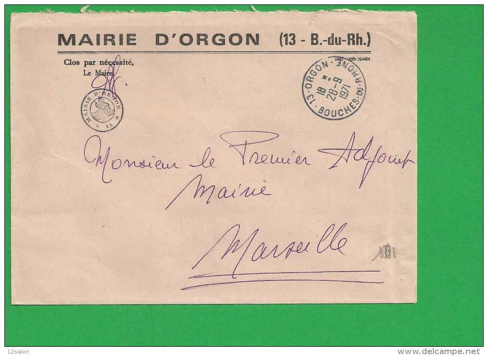 LETTRE BOUCHES DU RHONE ORGON En Franchise - 1961-....