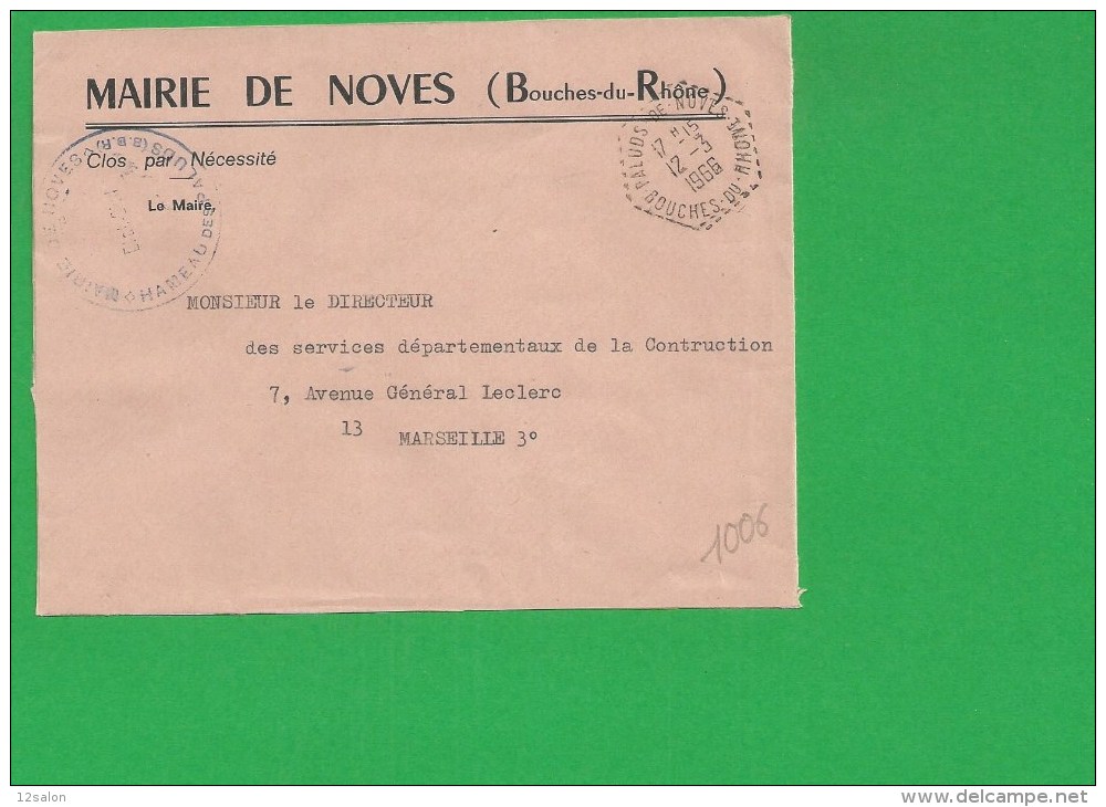 LETTRE BOUCHES DU RHONE PALUDS DE NOVES En Franchise - 1961-....