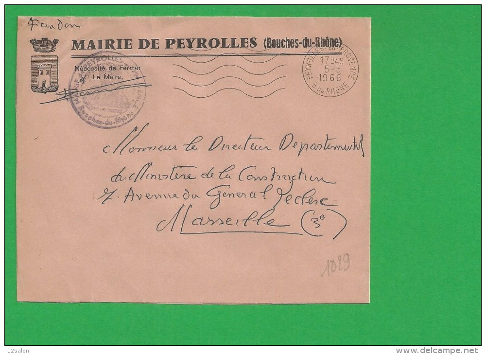 LETTRE BOUCHES DU RHONE PEYROLLES  Rsecap Ondulé Tad à Droite En Franchise - 1961-....