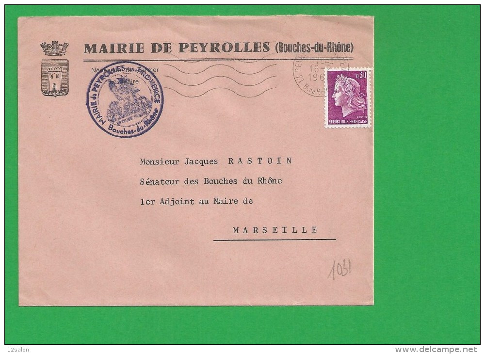 LETTRE BOUCHES DU RHONE PEYROLLES  Rsecap Ondulé Tad à Droite - 1961-....