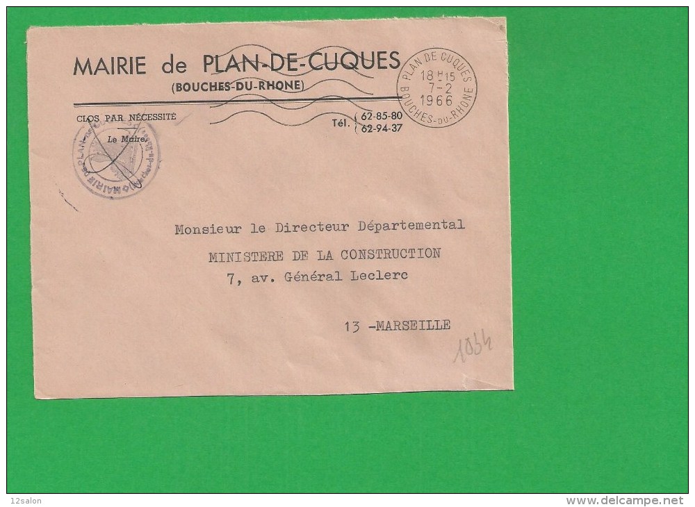 LETTRE BOUCHES DU RHONE PLAN DE CUQUES Secap Ondulé Tad à Droite En Franchise - 1961-....