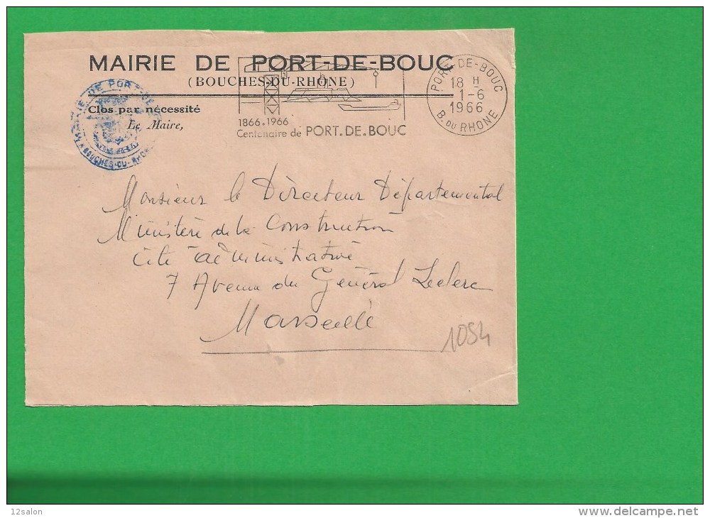 LETTRE BOUCHES DU RHONE PORT DE BOUC Secap Centenaire Tad à Droite En Franchise - 1961-....