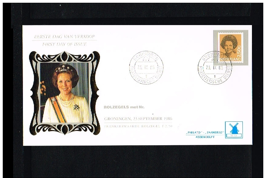 1986 - Netherlands FDC W70T - Famous People - Royalty - Queen Beatrix 2,50 Gld Coilstamp With Number [VZ005_29] - FDC