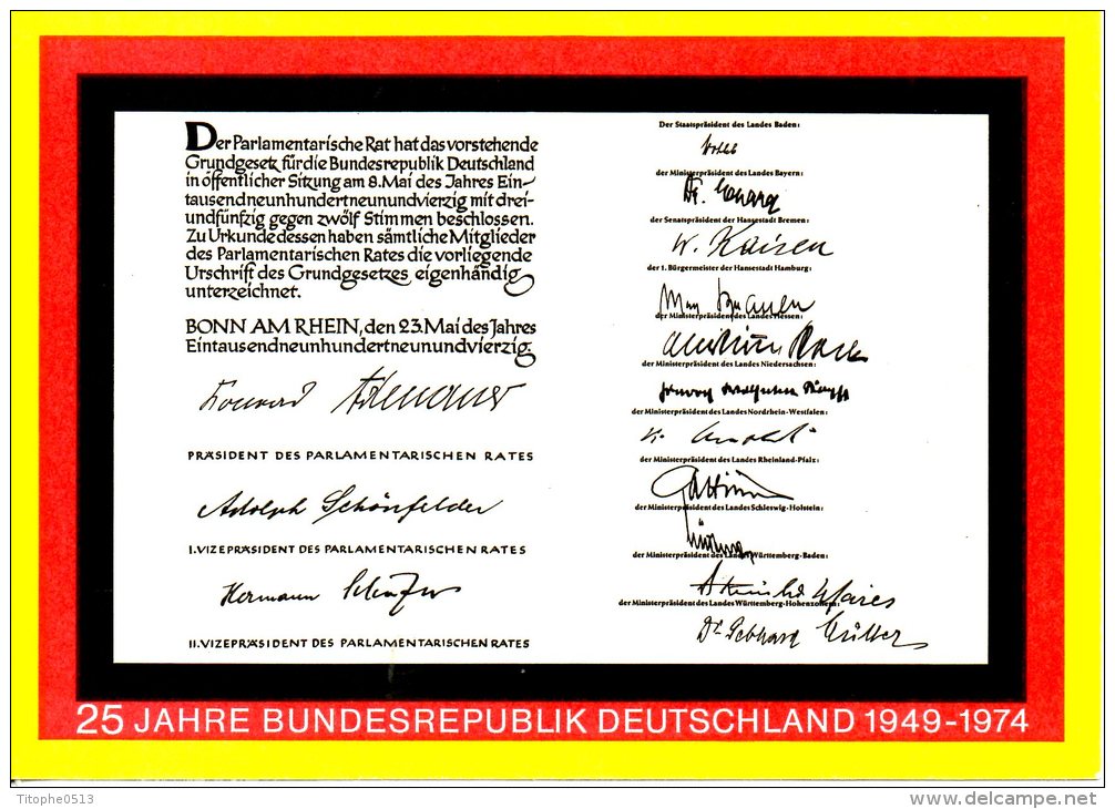 ALLEMAGNE.  Carte Pré-timbrée Avec Oblitération De 1974. 25 Ans De La RFA. - Illustrated Postcards - Used