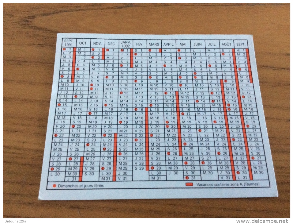 Calendrier 1991 - 1992 "Le Courrier Du Léon Et Du Tréguier (29) - JOURNAL DU SAMEDI" (10x8cm) - Formato Piccolo : 1991-00