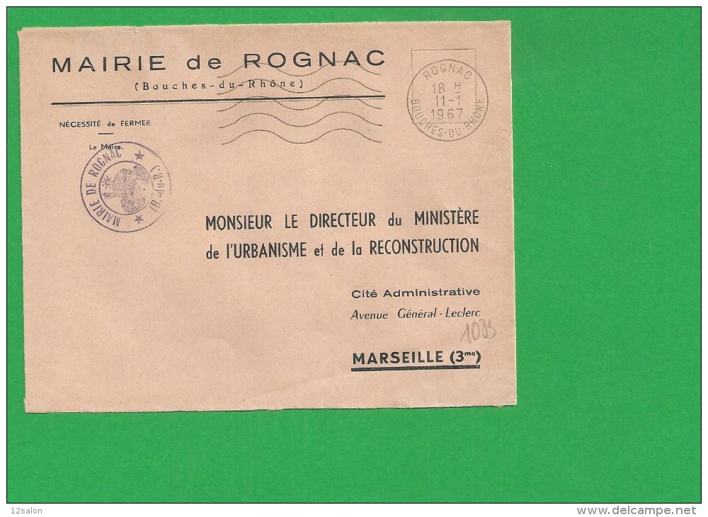 LETTRE BOUCHES DU RHONE ROGNAC Secap Ondulé Tad à Droite En Franchise - 1961-....