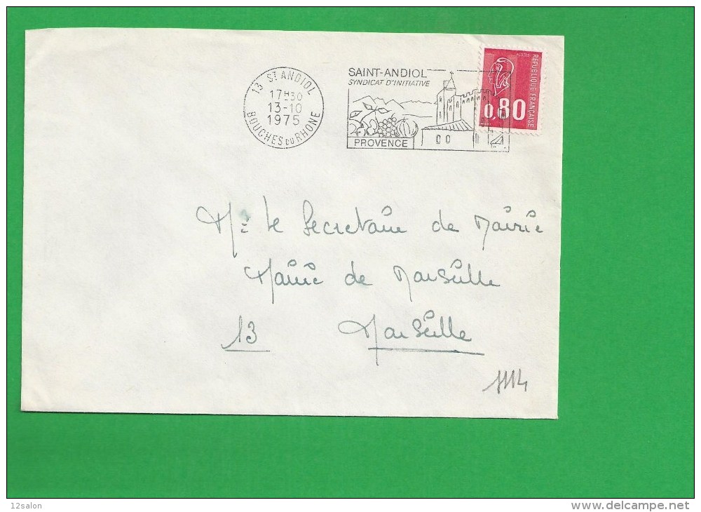 LETTRE BOUCHES DU RHONE SAINT ANDIOL Secap Synidcat D' Initiative THEME Melon Raisin Poire Pomme - 1961-....