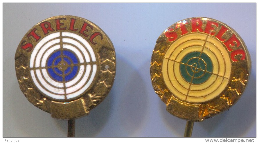 SHOOTING ARCHERY - STRELEC, Czech Republic, Vintage Pin, Badge, 2 Pieces - Tir à L'Arc