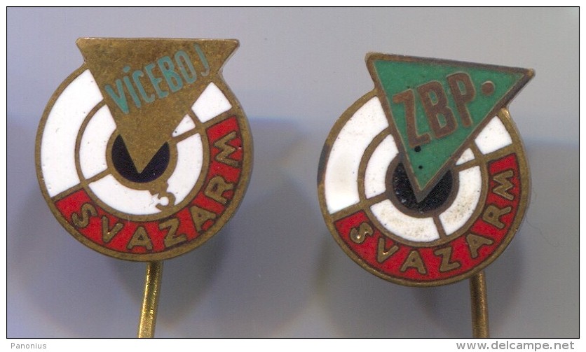 SHOOTING ARCHERY - SVAZARM, Czech Republic, Vintage Pin, Badge, 2 Pieces - Tir à L'Arc