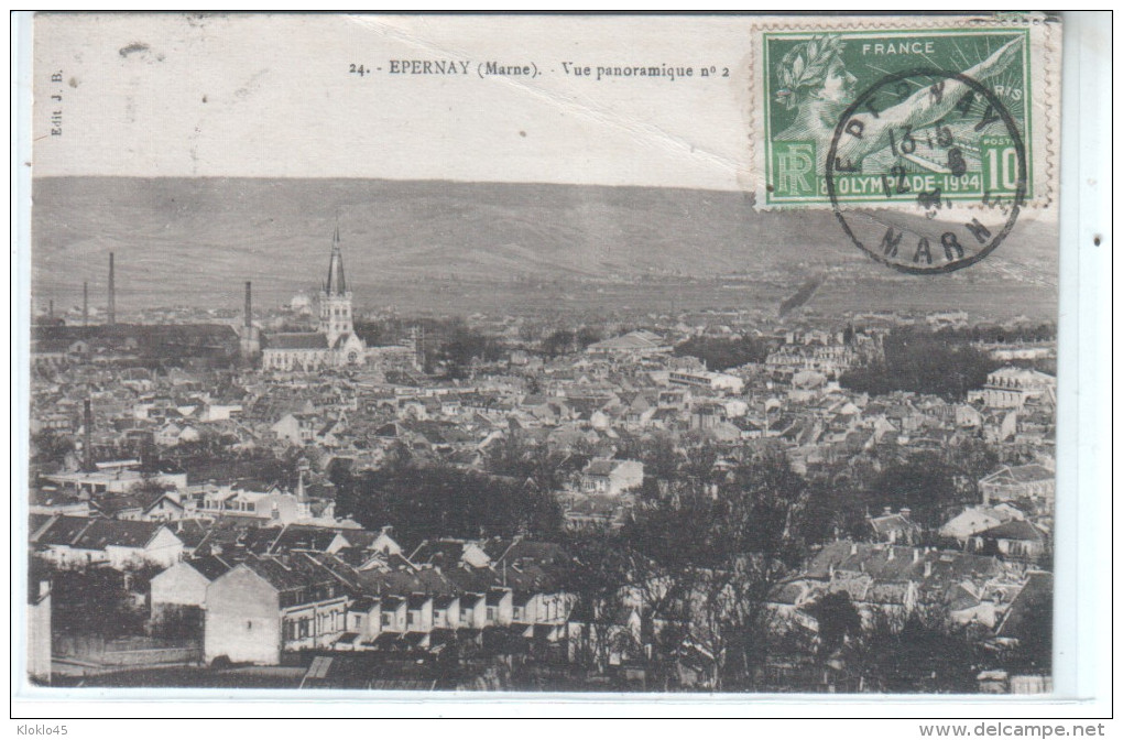 51 EPERNAY ( Marne ) - Vue Panoramique N° 2 - Timbre 8è OLYMPIADE DE PARIS 1924 - CPA J Bourgogne Château Thierry - Epernay