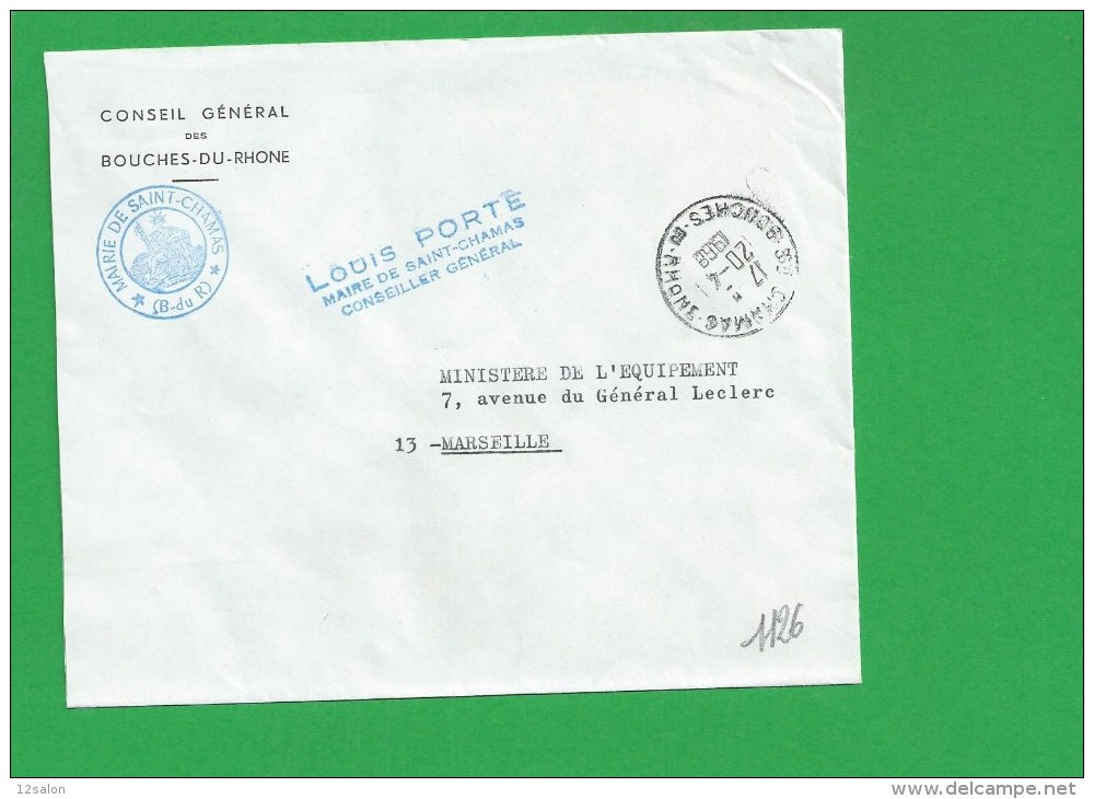 LETTRE BOUCHES DU RHONE SAINT CHAMAS En Franchise - 1961-....