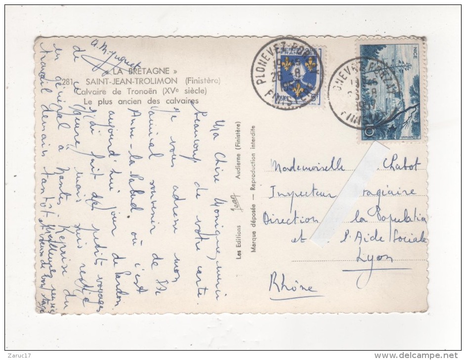 Carte Postale SAINT JEAN DE TROLIMON 1957 CALVAIRE DE TRONOEN XVème Siècle PLUS ANCIEN DES CALVAIRES BRETAGNE - Saint-Jean-Trolimon