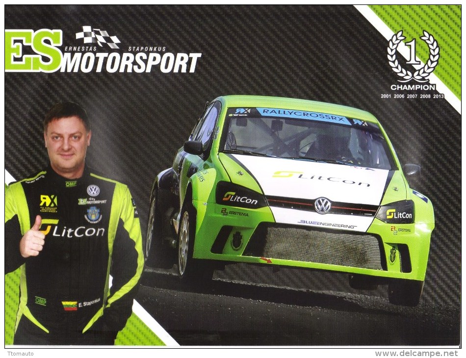 World Rallycross Championship  -  Ernestas Staponkus  -  Volswagen Polo  -  Large  Promo Card (2 Scans) - Autres & Non Classés