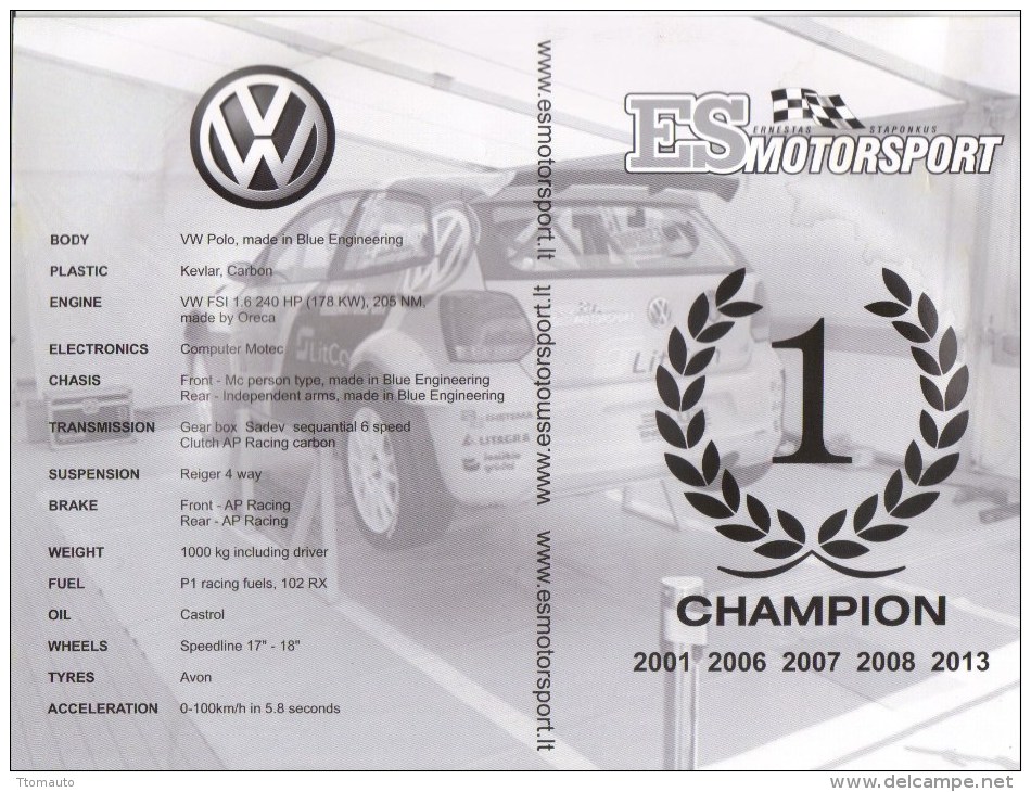 World Rallycross Championship  -  Ernestas Staponkus  -  Volswagen Polo  -  Large  Promo Card (2 Scans) - Autres & Non Classés