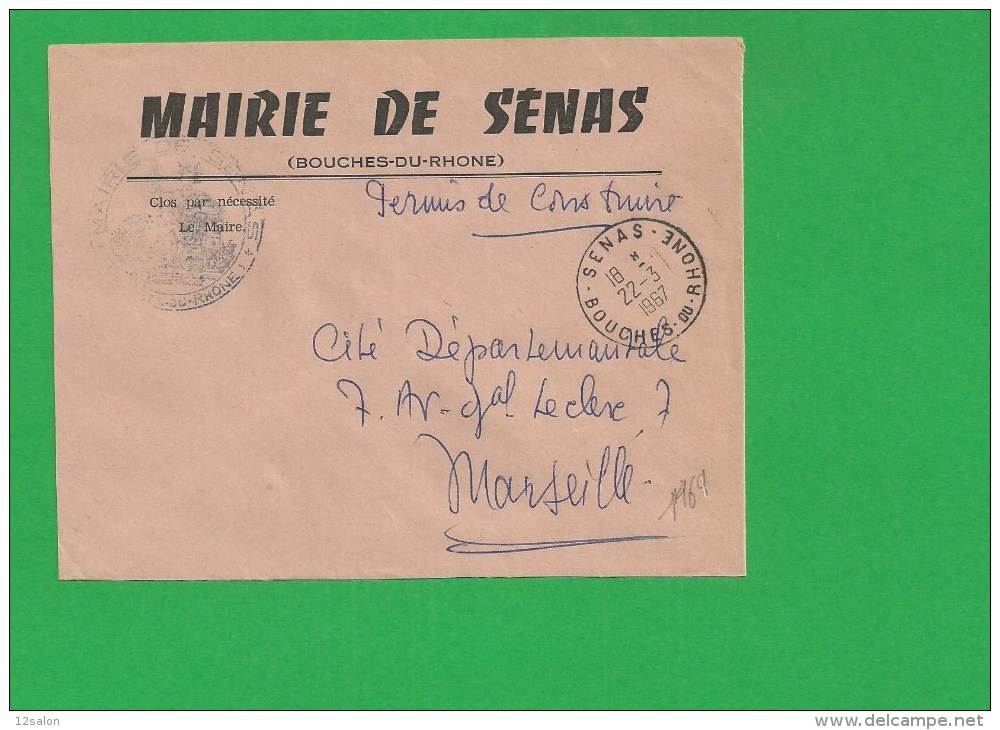 LETTRE BOUCHES DU RHONE  SENAS En Franchise - 1961-....