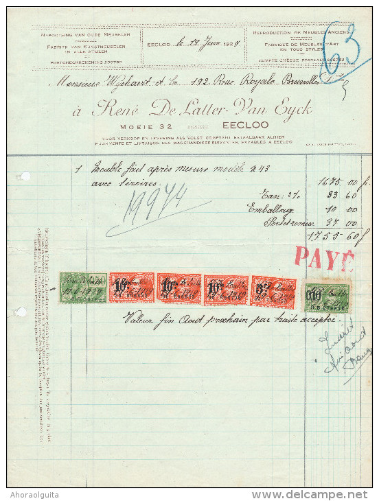 MEUBLES D' ART De Latter - Van Eyck à EECLOO - 3 Factures Différentes + Fiscaux 1929/32/37  --  22/512 - Autres & Non Classés