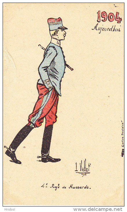 Illustrateur VALLET L.,hussards 1904, Uniforme, 4iem Régiment - Vallet, L.