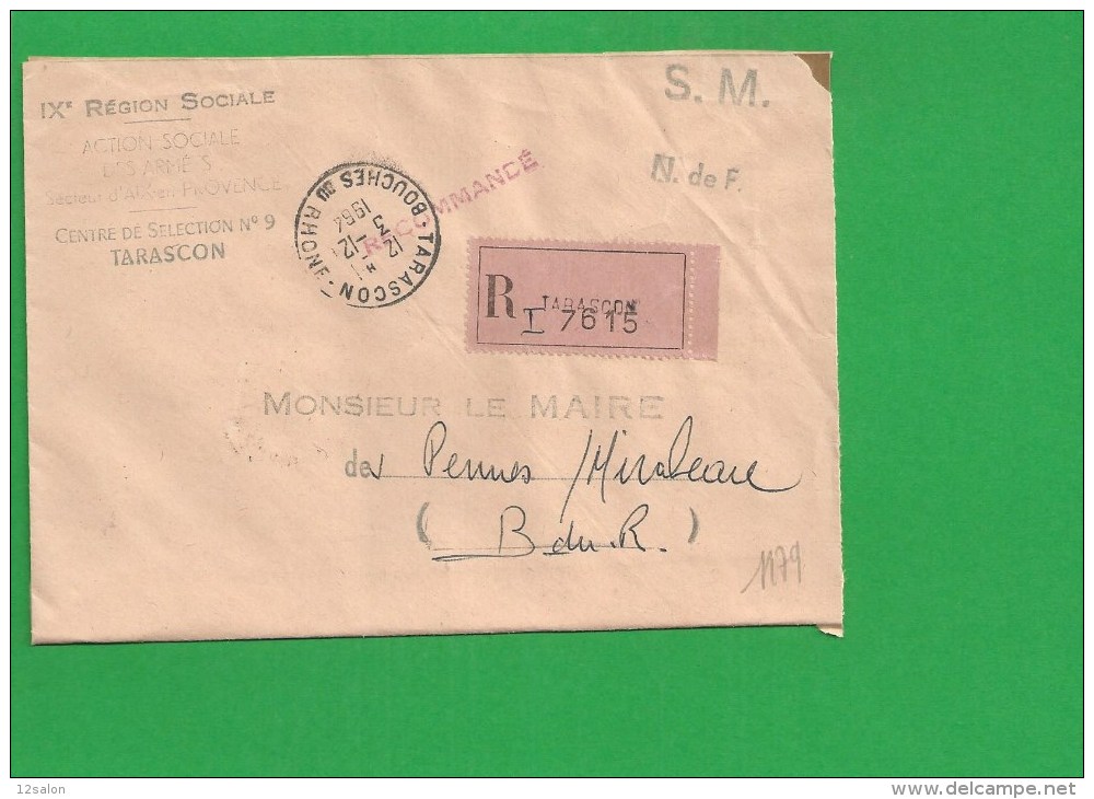 LETTRE BOUCHES DU RHONE TARASCON Recommandé En Franchise Militaire - 1961-....