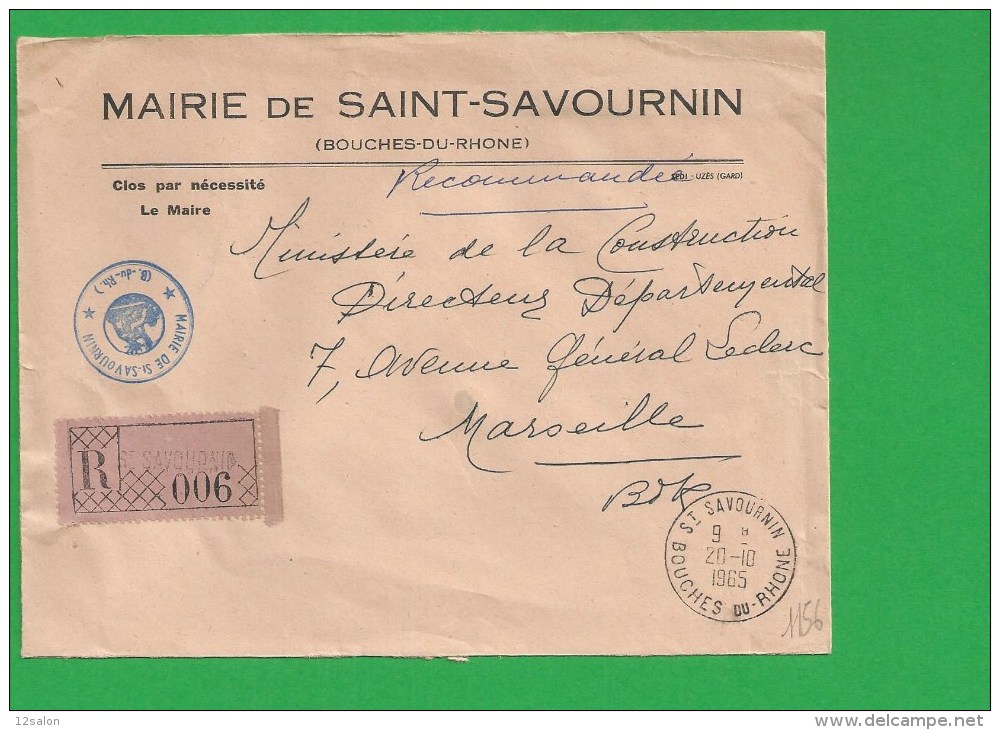 LETTRE BOUCHES DU RHONE SAINT SAVOURNIN Recommandé En Franchise - 1961-....