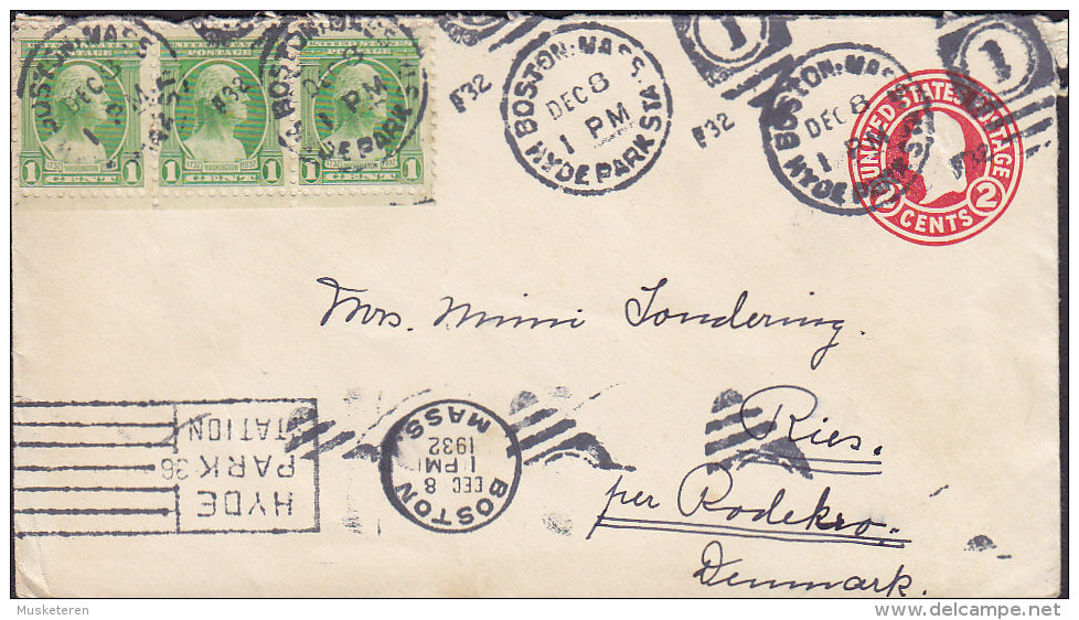 United States Uprated Postal Stationery Ganzsache Entier BOSTON Mass. Hyde Park Station 1932 3-Stripe (2 Scans) - 1921-40