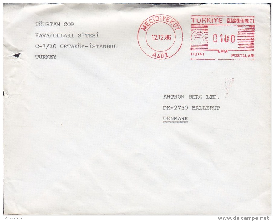 Turkey MECIDIYEKÖY 1986 Meter Cover Freistempel Brief To BALLERUP Denmark - Storia Postale