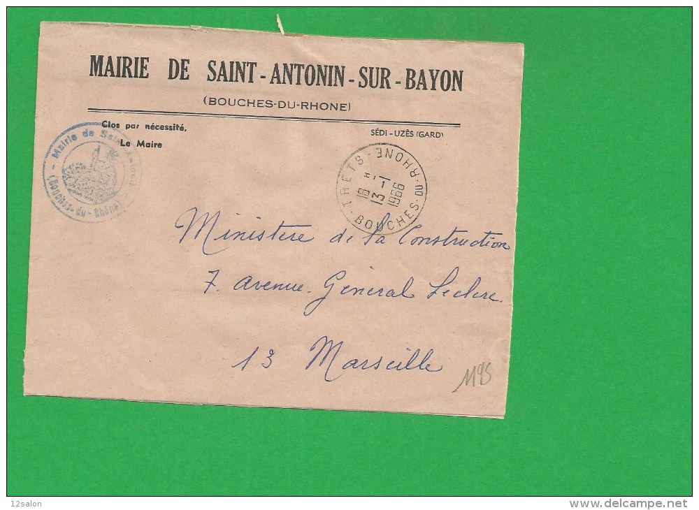 LETTRE BOUCHES DU RHONE TRETS En Franchise Mairie Saint Antonin Sur Bayon - 1961-....