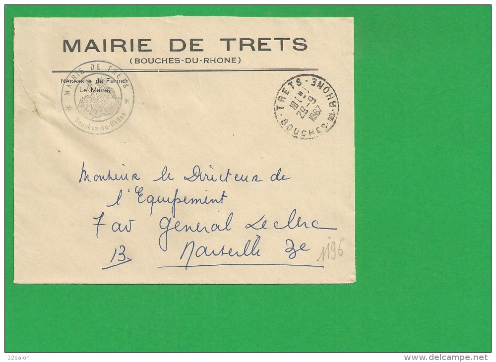 LETTRE BOUCHES DU RHONE TRETS En Franchise - 1961-....