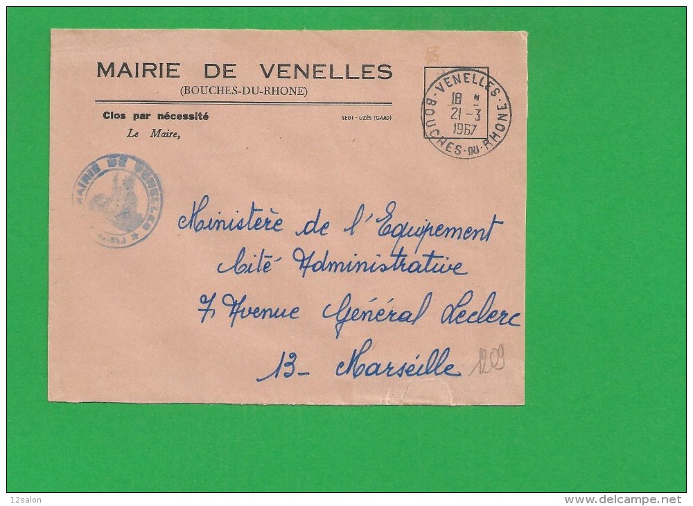 LETTRE BOUCHES DU RHONE VENELLES En Franchise - 1961-....