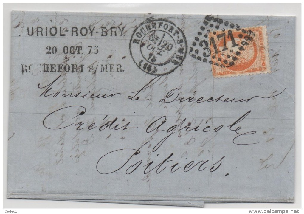 LETTRE  ROCHEFORT SUR MER N°3171  DE 1874 - 1849-1876: Période Classique