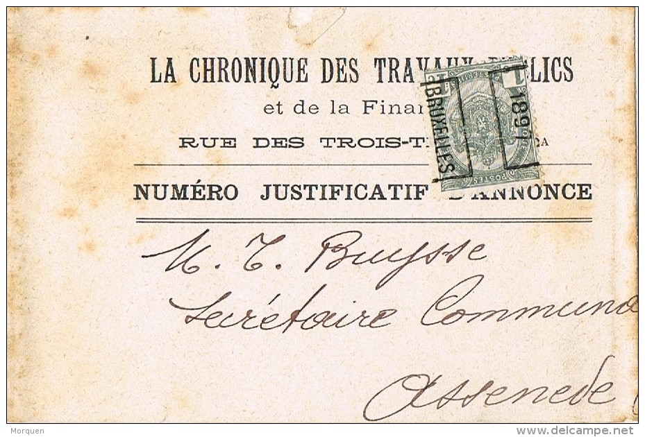 16280. Faja Publicacion Preobliterado  BRUXELLES (Belgien) 1897. Roulotte. Revue Chronique Travaux Publics - Roller Precancels 1900-09