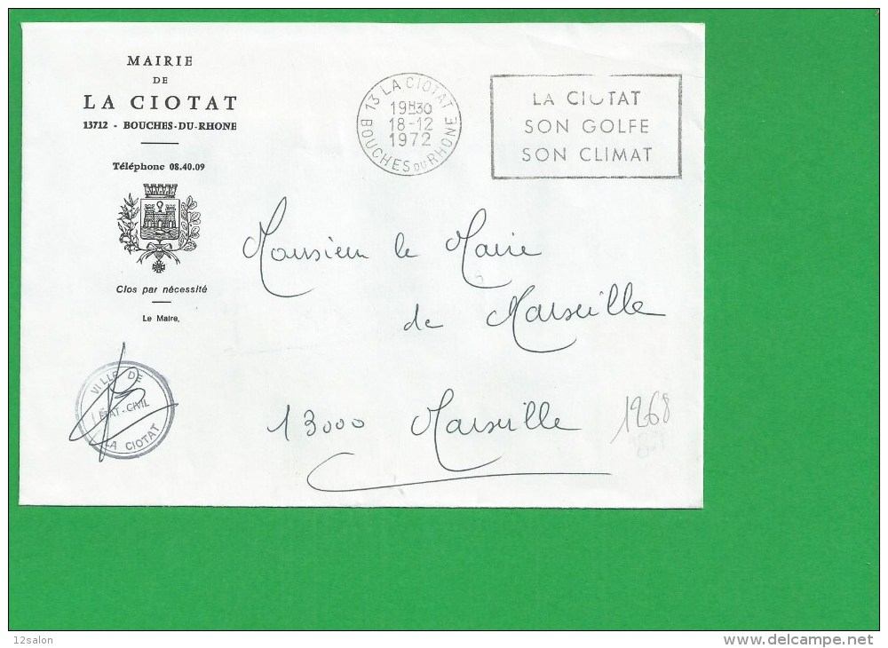 LETTRE BOUCHES DU RHONE LA CIOTAT Secap Son Golfe Son Climat Tad à, Gauche En Franchise - 1961-....