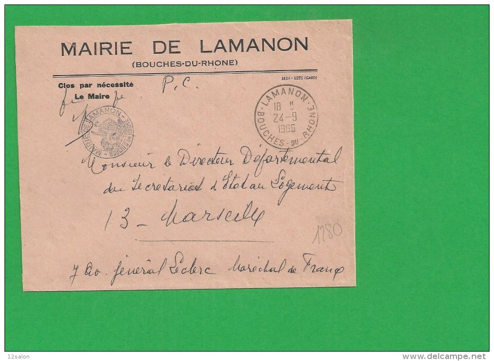 LETTRE BOUCHES DU RHONE LAMANON En Franchise - 1961-....