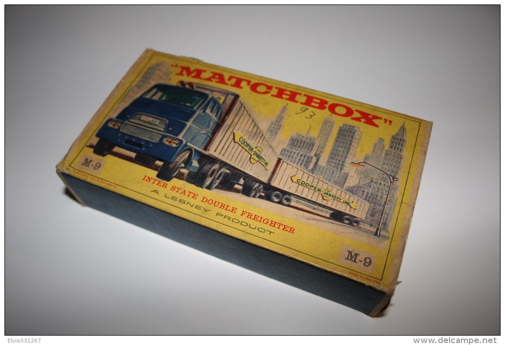 Matchbox Lesney M-9-A5 INTERSTATE DOUBLE FREIGHTER + Original Box, Issued 1962, Scale 1/64 - Matchbox (Lesney)