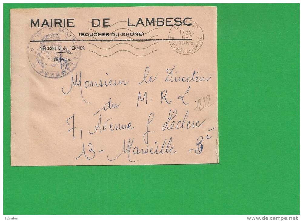 LETTRE BOUCHES DU RHONE LAMBESC Secap Ondulé Tad à Droite En Franchise - 1961-....