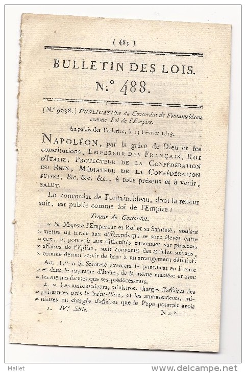 Publication Du Concordat De Fontainebleau Comme Loi De L'Empire - Document De 8 Pages - Décrets & Lois