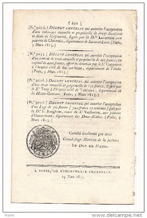 Publication Du Concordat De Fontainebleau Comme Loi De L'Empire - Document De 8 Pages - Décrets & Lois