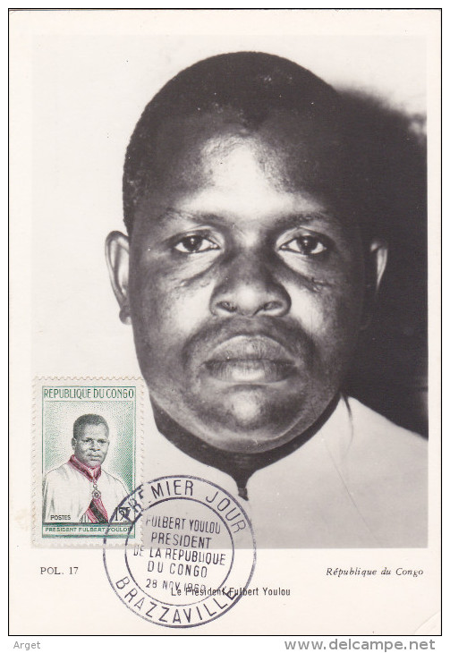 Carte Maximum CONGO (BRAZZAVILLE) N°Yvert 137 (Président Fulbert YOULOU) Obl Sp 1er Jour - FDC