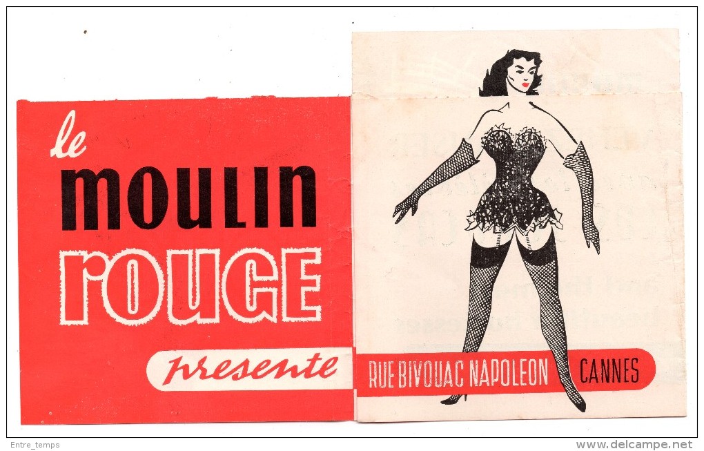 Petit Dépliant Moulin Rouge Cabaret Cannes Rue Bivouac Los Jorocas Strip Tease - Publicités