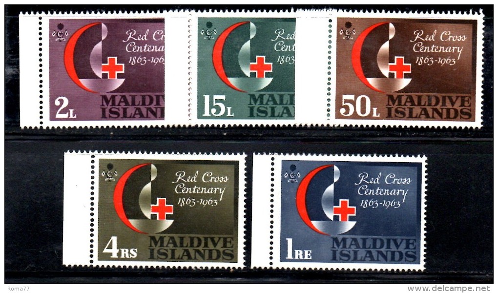 CI1015 - MALDIVE MALDIVES 1963 , Yvert  N. 124/128 ***  MNH  . Croce Rossa Red Cross - Maldives (...-1965)