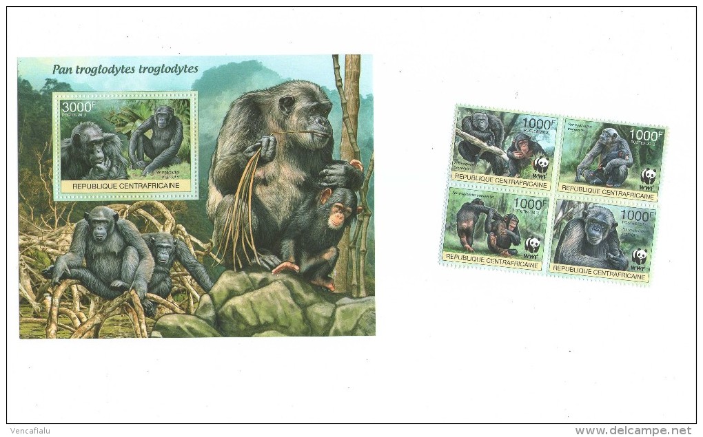 Central Africa 2012 - Chimpanse, Complet Set Incl. S/S,  MNH - Chimpanzés