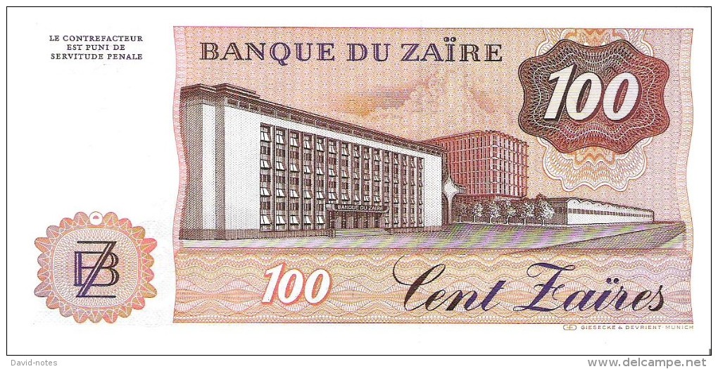 Zaire - Pick 29 - 100 Zaires 1985 - Unc - Zaire